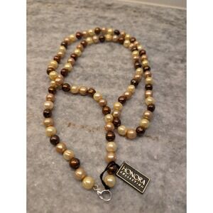 Honora‎ Baroque Shades Of Brown, Peach, Beige 16" Sterling Silver Clasp Necklace